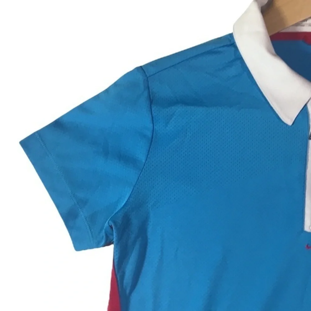 Nike Golf Dri-Fit Performance Short Sleeve Half Zip Blue‎ with Red Stripe Polo